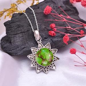 Colgante de joyería fina de Plata de Ley 925 con piedra preciosa turquesa verde chapado en oro 925 sello joyería de plata - Product Image 4