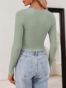 Sweat-shirt court à col rond de qualité supérieure, manches longues, crop top - Product Image 6