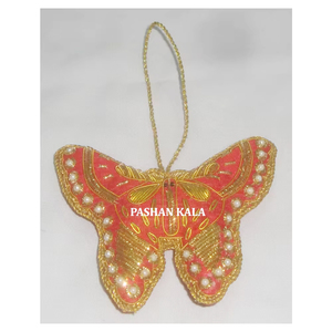 Más Popular 2025 nuevo diseño dorado Zari bordado con cuentas trabajo en forma de mariposa árbol de Navidad adornos colgantes artículo - Product Image 1