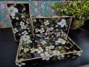 ถาดเสิร์ฟอาหารสี่เหลี่ยมเคลือบด้วยเรซิน MDF ทำด้วยมือเป็นมิตรต่อสิ่งแวดล้อมหรูหราเครื่องล้างจานสไตล์คลาสสิกที่ปลอดภัยสำหรับบริการกาแฟอาหารเช้า - Product Image 3