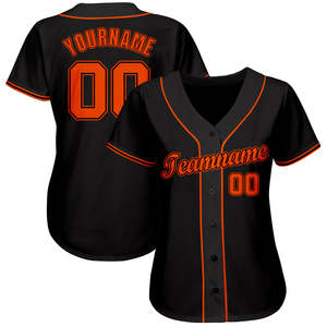 Venta al por mayor de las mujeres de media manga Softball Jersey personalizado negro naranja diseño con cuello en V de secado rápido transpirable Jersey de béisbol Softball - Product Image 1