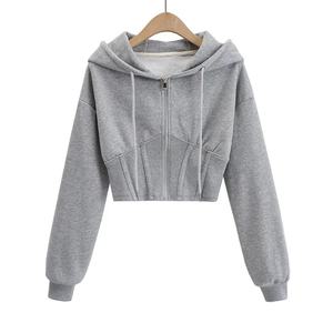 OEM ODM Oversized Crop Drop Shoulder Hoodie Mujer Custom Print Pullover Streetwear Hooded Top Factory Wholesale - Product Image 2