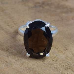 Quartz fumé 925 bague en argent sterling à facettes pierre précieuse cadeau de naissance de novembre pour anniversaire - Product Image 1