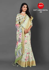 Tissu imprimé numérique en lin doux de qualité supérieure Saree jacquard en lin élégant et léger Beau saree jacquard en lin pour femme - Product Image 5