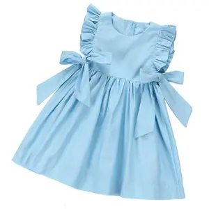 Top Qualität Großhandels preis Kids Party Frock Design Strickwaren Blumenmuster Atmungsaktives ärmelloses Prinzessinnen kleid für Mädchen