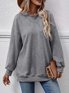 T-shirt à manches longues pour femme, taille grande, style 2025, tendance, décontracté, élégant, col en pile, décoration avec logo, tissu jersey - Product Image 3