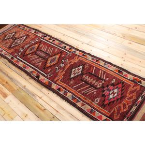 Vintage <b>Runner</b> Rug 2,8x10,6 ft, Turkish Herki <b>Red</b> Bordered Wool Rug - Product Image 4