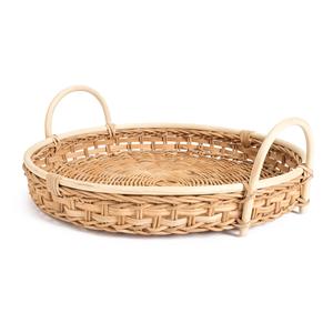 Plateau de service en rotin naturel de haute qualité plateau rond avec poignées Table basse décorative plateaux à thé fabriqués au Vietnam - Product Image 2