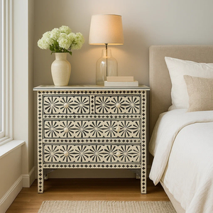 Coffre de rangement élégant en incrustation d'os Sculpture florale détaillée empilable Mobilier artisanal authentique Prix de sortie d'usine - Product Image 4