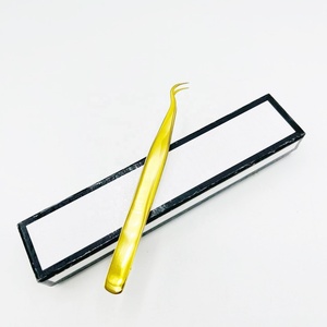 Plasma Vàng Kế Hoạch Chuyên Nghiệp Mở Rộng Lông Mi Tweezer Bền Vững Thép Không Gỉ Loại Móc Lash Pickup Tùy Chỉnh Nhãn Ánh Sáng - Product Image 5