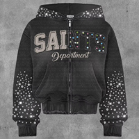 Sweats à capuche en polaire personnalisés avec broderie intégrale, paillettes, diamants, strass, polyester/coton, hiver, service OEM