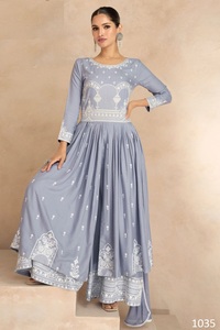 Conjunto de Kurtis con bordado de rayón para mujer, colección de ropa de fiesta pesada, tela de gasa tejida con estampado Digital de cintura Natural - Product Image 4