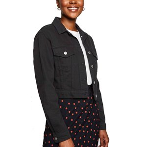 Vestes en jean pour filles Spark Clothing de haute qualité, couleur noire, poche avant, fermeture à boutons mobiles, décontractées, imperméables, courtes, pour l'hiver - Product Image 3