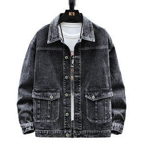 Hot Sale Custom <b>Black</b> Slim Casual Wearing Retro Style Turn Down Collar Oversized Vintage Washed <b>Denim</b> <b>Men's</b> <b>Jackets</b> - Product Image 2
