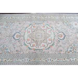 พรมสไตล์วินเทจตุรกี ขนาด 3x6 ฟุต สีขาวน้ำเงิน พรมขนสัตว์แท้ - Product Image 4