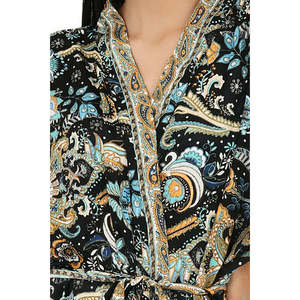 Women's <b>Flowy</b> Black and Blue Paisley Silk Sari One Size Cami Kimono Set with Chiffon <b>Top</b> - Product Image 5