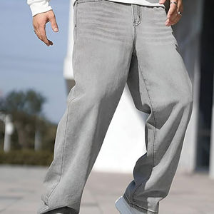 Best Quality Custom Newest Fashion <b>Men's</b> Pants <b>Jeans</b> Wide Leg Wash Black with Button Decoration Casual Style <b>Men's</b> Pants - Product Image 5