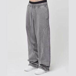 Pantalones de chándal casuales para hombre, de algodón tejido con lavado ácido, de corte holgado medio, con logotipo, de forro polar, ecológicos, ligeros, elásticos y de pierna ancha - Product Image 2