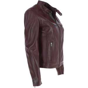 Veste en cuir automne hiver personnalisée pour femmes haut tendance solide col tournant conception manches longues respirant Satin uni teint - Product Image 2