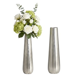 Juego de 2 Floreros Decorativos de Metal Geométrico Plateado de Estilo Moderno, Elegante Decoración para el Hogar, Centro de Mesa, Florero, Mejor Precio - Product Image 2