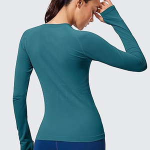 Vente directe d'usine T-shirts à manches longues de yoga coupe ajustée XL conçus sur mesure Chemises en tissu imprimé à séchage rapide - Product Image 3