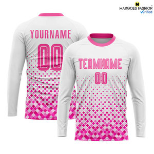 Uniforme de football de sublimation rose et blanc personnalisé, maillot 100% polyester, séchage rapide, respirant, impression de logo personnalisé, uniforme de football - Product Image 2