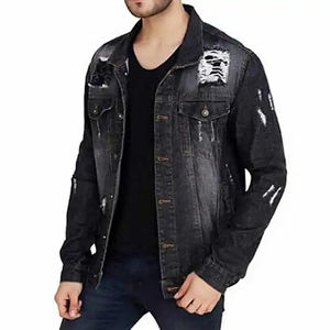 Chaqueta vaquera informal de otoño para hombre en azul rasgado Acabado prelavado Manga larga Moda Diseño personalizado Algodón puro - Product Image 4