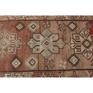 Turkish Vintage Rug, <b>Runner</b> 2.8x9.3 ft (85x282 cm) Rug, <b>Red</b> Bordered Wool Rug - Product Image 5