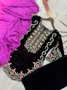Vintage Velvet <b>Top</b>-Farshi Salwar and Dupatta Set for Women Party Ready Fully Stitched - Product Image 6
