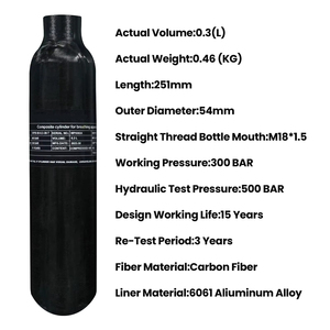 Cilindro de Aire de Alta Presión HPA de Fibra de Carbono de 0.3L para Paintball, Fabricante de Tanques de Aire - Product Image 1