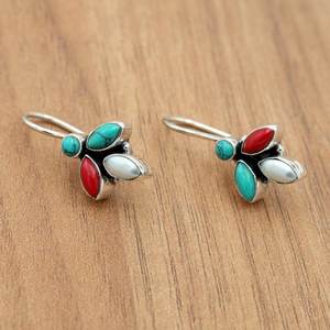 Pendientes de tuerca bohemios de Plata de Ley 925, elegantes perlas naturales multicolores de Coral turquesa, regalo de boda para ella a la moda - Product Image 4