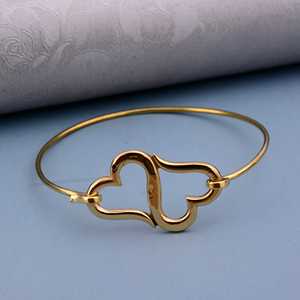 18k Gold Plated Open Heart <b>Bangle</b> Dainty Brass Double Heart Bracelet Minimalist <b>Love</b> Symbol Wholesale <b>Bangle</b> For Women - Product Image 5