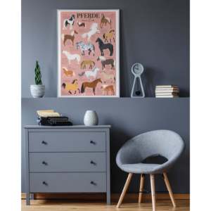 Anime-Inspired Modern Art Deco <b>Poster</b> 'Pferde Dieser Erde' in Pink Framed 61x91.5 cm for Wall Decor Birthday Gift Idea - Product Image 4