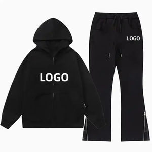 Top Trendy Unisex Active Wear Paneled <b>Hoodie</b> & Flare Bottom Pants OEM Sun Faded Washed Puff Printed Cotton <b>Fleece</b> <b>Hoodies</b> Winter - Product Image 1