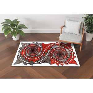 Tapis de couloir Mandala Tribal : Tapis d'appoint bohème rouge et gris, avec poils doux - Product Image 5