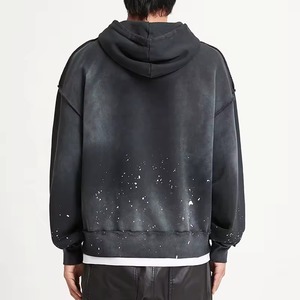 Vêtements de rue personnalisés Sun Faded Distressed Raw Hem Hoodies Vintage acid stone washing Sweat à capuche pour hommes 400 GSM Vente en gros Fabricant - Product Image 6