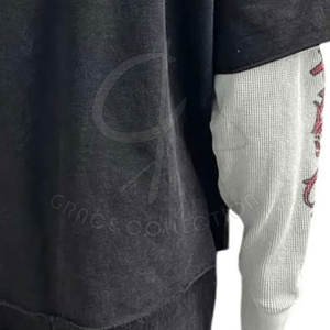 Moda 100% algodón ropa de calle Top dos capas manga camisetas con embalaje personalizado impreso camisetas de punto - Product Image 4