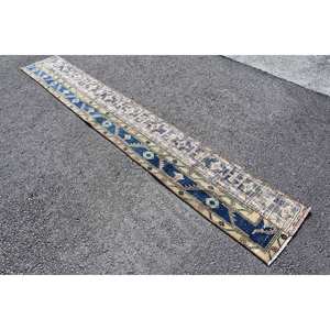 Alfombra turca Vintage de 1,7x11,4 pies, área grande, rectángulo, clásico, negro, Beige, diseño de retazos para pasillo, Alfombra de habitación de látex de lana - Product Image 2