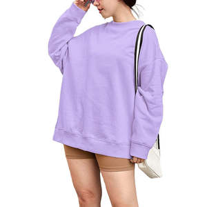 Sudaderas Largas de Algodón Lisas para Mujer, Sudadera Unisex con Hombros Caídos, Sudadera de Felpa, Sudadera Personalizada para Mujer, Sudadera con Cuello Redondo en Venta - Product Image 1