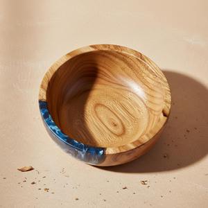 Bol de service en bois et résine bleue de designer, vaisselle élégante, idéal pour la mise en place de buffets d'hôtel et la présentation des repas, en provenance d'Inde - Product Image 3
