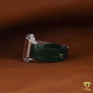 นาฬิกาเพชรสำหรับปลูกแบบสายหนังแท้สีเขียวแท้สำหรับห้องแล็บน้ำแข็งดีไซน์หรูหราทนทานส่งออกได้ - Product Image 2