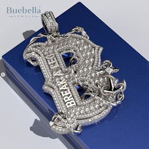 Pendentif lettre glacé personnalisé en argent 925 'Break A Leg' B collier initial, bijoux Hip Hop Bling avec breloque design ancre - Product Image 1