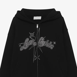 Sudadera con capucha de gran tamaño para hombre, sudadera térmica de algodón 100% con capucha de diamantes de imitación con estampado de tela francesa para invierno - Product Image 6