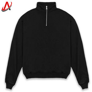 High Quality Autumn Plus Size <b>Half</b> <b>Zip</b> <b>Sweatshirt</b> <b>Men's</b> Stand Collar Pullover 100% Cotton in Black - Product Image 1