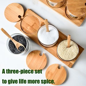 Kitchen <b>small</b> Canister Set with 3pc Glass Spice Jars Food Storage <b>Containers</b> for Sugar Cover Condiments Wooden Spoon - Product Image 6