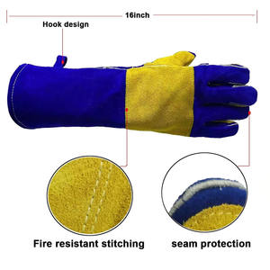 Gants de soudage Grand 16 pouces résistant à la chaleur en cuir de vachette fendu renforcé Forge Gants résistants au feu ignifuges - Product Image 3