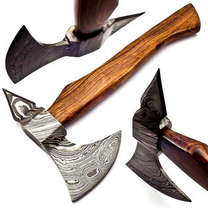 Hacha de fábrica de cubiertos OEM ODM personalizada al por mayor, hacha de acero de Damasco hecha a mano con vaina de cuero, hacha de hoja de Damasco de supervivencia - Product Image 1