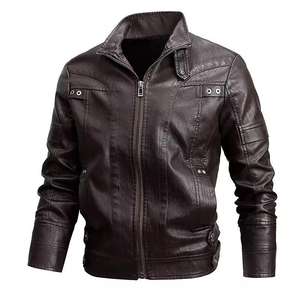 Veste en cuir PU pour hommes manteau à fermeture éclair automne capuche mode vêtements de rue couleur unie veste de moto décontractée - Product Image 1