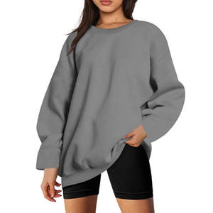 เสื้อสเวตเตอร์คอกลมโอเวอร์ไซส์สำหรับผู้หญิงเสื้อสวมหัวแขนยาวเปิดไหล่ปล่อยหลวมเสื้อลำลองชุดฤดูร้อน - Product Image 1