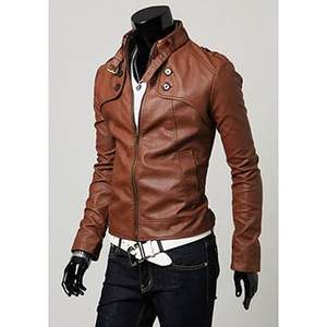 Veste en toile imperméable de qualité supérieure pour hommes col montant en cuir à la mode pour les jeunes motocyclistes - Product Image 3